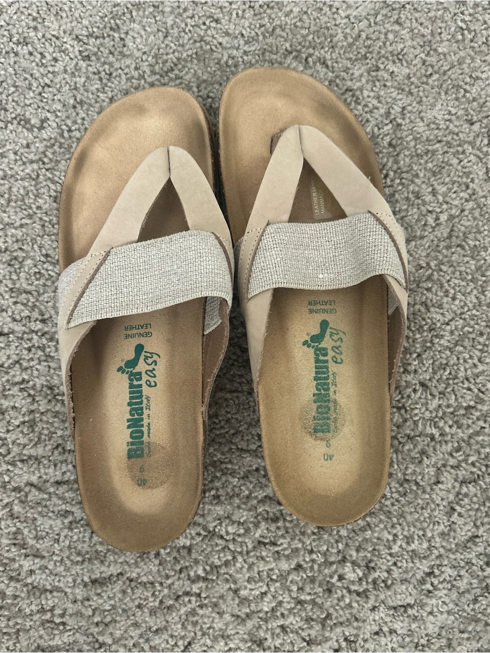 BioNatura Women’s Beige Genuine Leather Thong Wedge Sandals EU 40 US 9